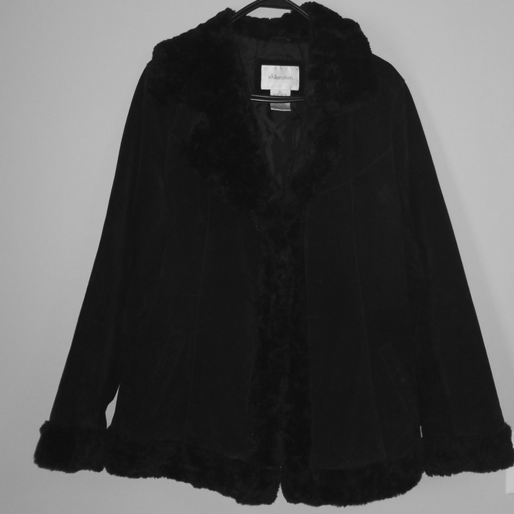 Black faux Suede & Fur Coat!